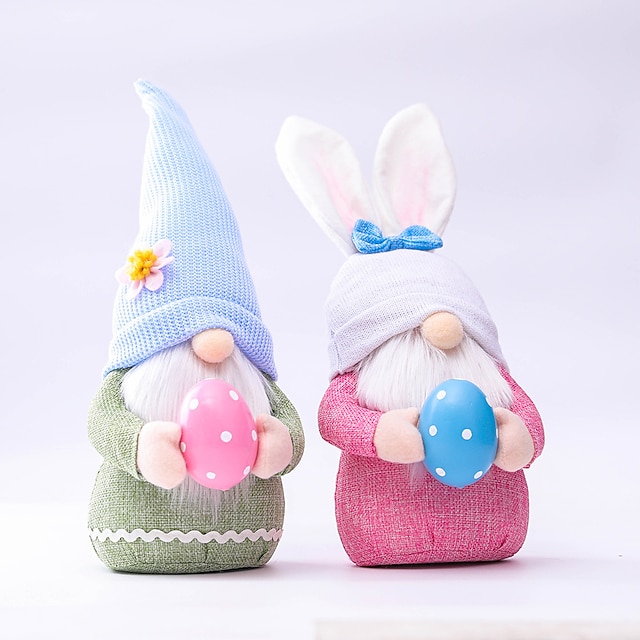 Home & Garden Home Decor | Easter Pink Ear Plaid Rabbit Dwarf Doll Fairy Doll Ornaments Household Decoration Products - XR18988