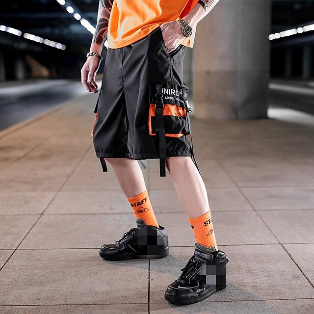 

Men's Chic Modern Casual / Sporty Shorts Patchwork Knee Length Pants Daily Gym Micro-elastic Color Block Letter Mid Waist Blue Orange S M L XL XXL