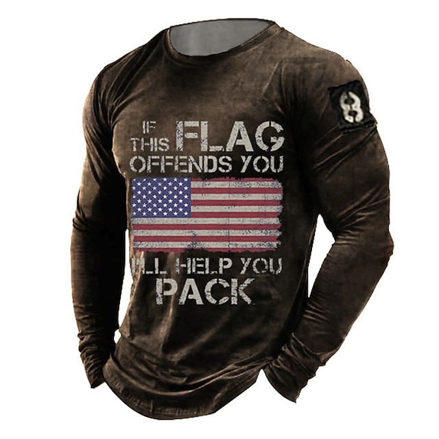 

Men's T shirt 3D Print Graphic Prints Flag Crew Neck Casual Daily Print Long Sleeve Tops Fashion Vintage Classic Comfortable Coffee