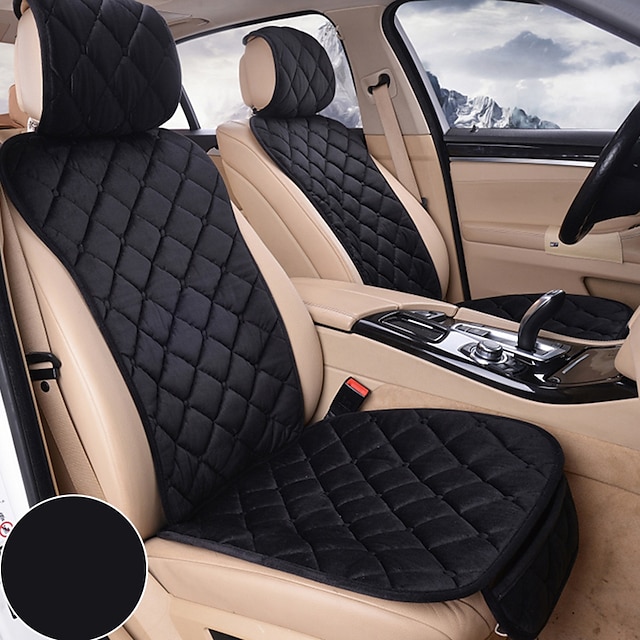  2PCS Universal Front Car Seat Cover Four Seasons Auto Interior Accessories Flocking Cloth Cushion Car Seat Protector Easy to Install with Built-in Storage Pockets Keep Warm