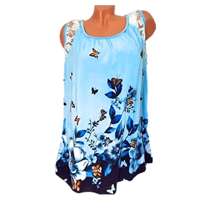 

Women's Floral Theme Tank Top Vest Floral Lace Print Round Neck Casual Streetwear Tops White Purple Light Green