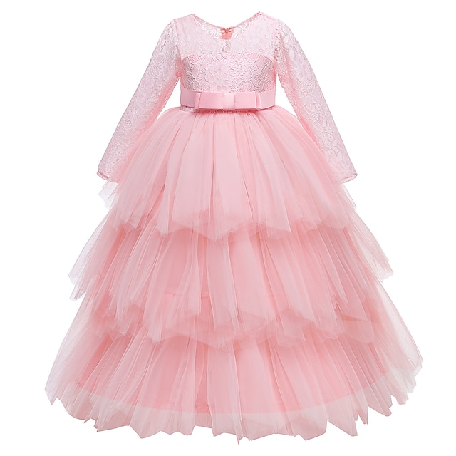 

Kids Little Girls' Dress Plain Tulle Dress Party Performance Mesh Bow White Pink Gold Maxi Sleeveless Princess Cute Dresses Children's Day Spring Summer Slim 4-13 Years