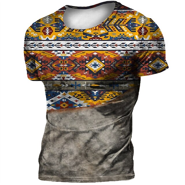 

Men's T shirt 3D Print Graphic Tribal Crew Neck Casual Daily Print Short Sleeve Tops Casual Vintage Classic Designer Yellow / Summer