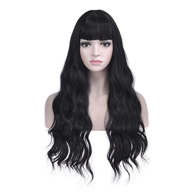 Beauty & Hair Wigs & Hair Pieces | Blue Wig with Bangs Long Curly Wavy Wig Mixed Blue Hair Wig 28 Inches Women Girls Synthetic H