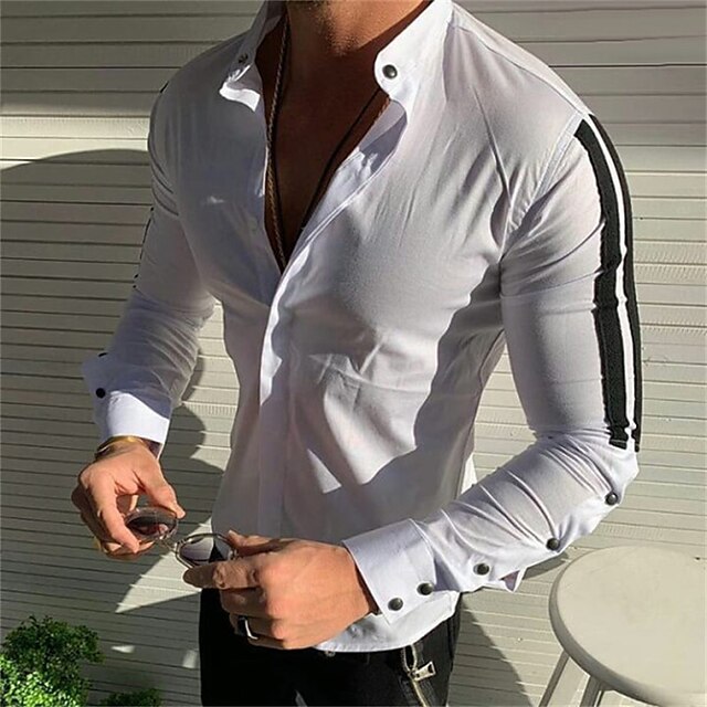 

Men's Shirt Striped Turndown Street Casual Button-Down Long Sleeve Tops Casual Fashion Breathable Comfortable White