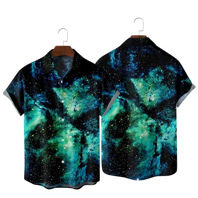 

Men's Shirt 3D Print Galaxy Classic Collar Party Daily 3D Print Short Sleeve Tops Hawaiian Green