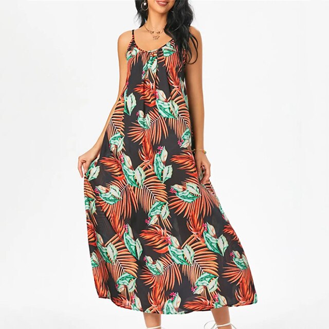

Women's Sundress Maxi long Dress Black Sleeveless Floral Backless Print Spring Summer Spaghetti Strap Vacation 2022 S M L XL XXL