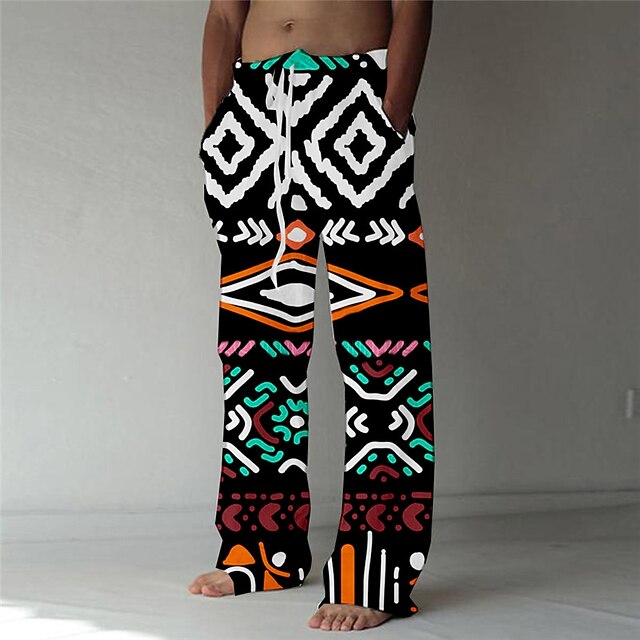

Men's Fashion Designer Straight Trousers 3D Print Elastic Drawstring Design Front Pocket Pants Casual Daily Graphic Prints Geometry Comfort Soft Mid Waist Black S M L XL XXL