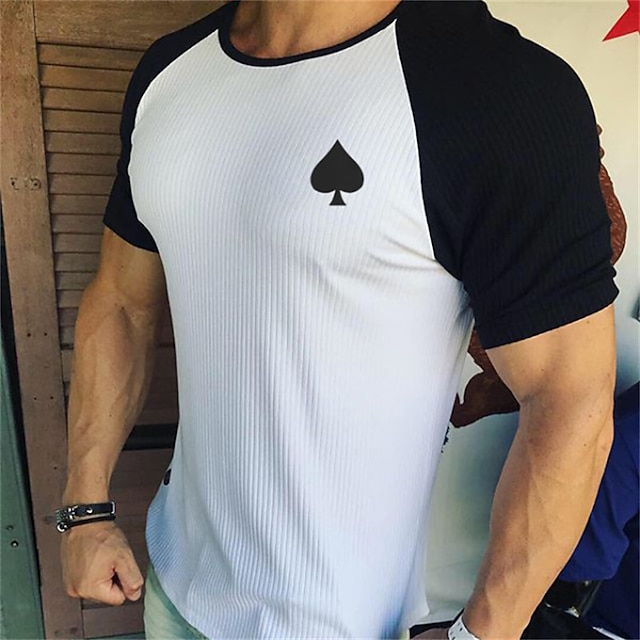 

Men's T shirt Color Block Crew Neck Casual Daily Short Sleeve Tops Lightweight Fashion Big and Tall Sports White