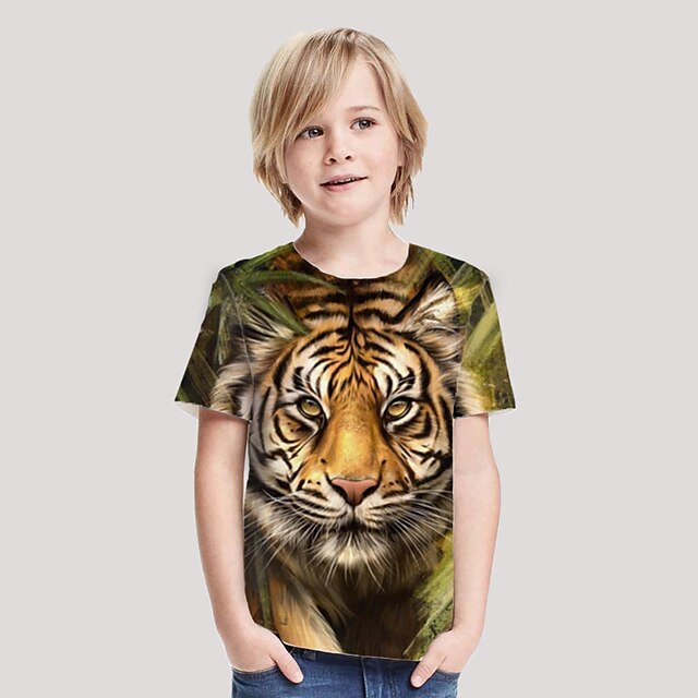 Baby & Kids Boys Clothing | Kids Boys T shirt Short Sleeve 3D Print Tiger Animal Yellow Children Tops Spring Summer Active Fashi