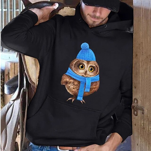 

Men's Pullover Hoodie Sweatshirt Graphic Owl Print Sports Outdoor Casual Daily Hot Stamping Basic Casual Hoodies Sweatshirts Blue Black Gray