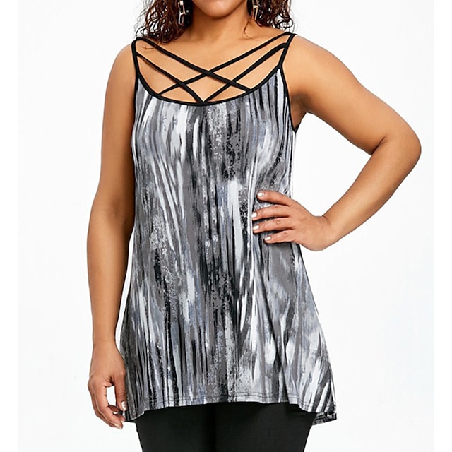 

Women's Tank Top Vest Tie Dye Print V Neck Casual Streetwear Tops Blue Gray Dusty Rose