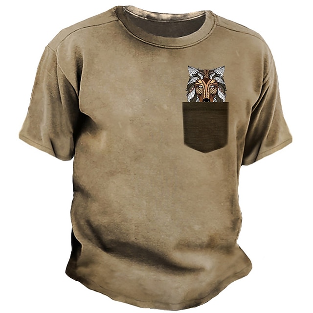 

Men's Unisex T shirt 3D Print Graphic Prints Animal Crew Neck Street Daily Print Short Sleeve Tops Basic Casual Fashion Retro Brown