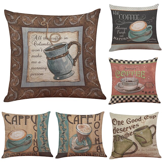 

Cafe Double Side Cushion Cover 6PC Soft Decorative Square Throw Pillow Cover Cushion Case Pillowcase for Bedroom Livingroom Superior Quality Machine Washable Indoor Cushion for Sofa Couch Bed Chair