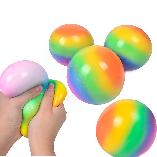2 Pack Rainbow Stress Relief Toy Sticky Ball Tear-Resistant Fun Toy for ADHD Anti Stress Squishy Sensory Balls Elastic Fidget Squeeze Balls Anxiety Non-Toxic for Adults Kids Teens OCD 