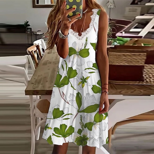 

Women's A Line Dress Short Mini Dress Green Blue White Purple Pink Light Green Short Sleeve Floral Color Block Lace Print Spring Summer V Neck Elegant Vacation 2022 S M L XL XXL 3XL