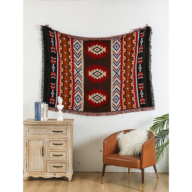 Boho Throw Blanket, Colorful Chenille Woven Bohemian Sofa Slipcover