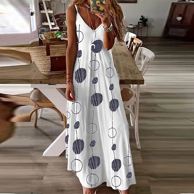 

Women's A Line Dress Maxi long Dress Green Blue White Black Pink Light Blue Sleeveless Floral Color Gradient Print Spring Summer Spaghetti Strap Casual 2022 S M L XL XXL