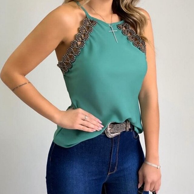 

Women's Tank Top Vest Plain Round Neck Casual Streetwear Tops Green White Red