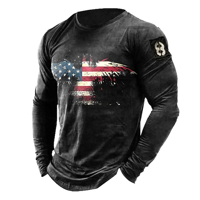 

Men's Unisex T shirt 3D Print Graphic Prints National Flag Crew Neck Street Daily Print Long Sleeve Tops Basic Casual Fashion Retro Black Gray Brown