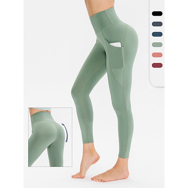  Women's Sports Gym Leggings Yoga Pants High Waist Black Green Gray Winter Leggings Solid Color Tummy Control Butt Lift Quick Dry with Phone Pocket Clothing Clothes Yoga Fitness Gym Workout Running