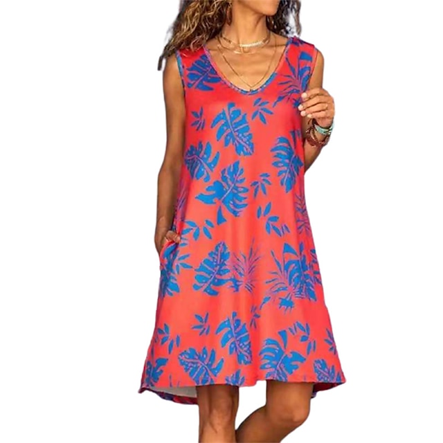 

Women's Shift Dress Knee Length Dress Blue Black Red Sleeveless Clover Print Summer U Neck Casual 2022 S M L XL XXL 3XL 4XL 5XL