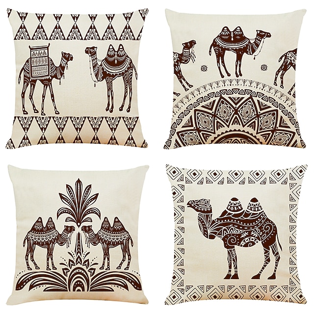 

Camel Double Side Cushion Cover 4PC Soft Decorative Square Throw Pillow Cover Cushion Case Pillowcase for Bedroom Livingroom Superior Quality Machine Washable Indoor Cushion for Sofa Couch Bed Chair