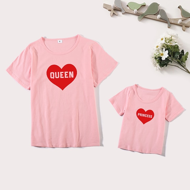 Baby & Kids Matching Outfits | Mommy and Me Valentines T shirt Tops Cotton Heart Letter Daily Print White Black Gray Short Sleev