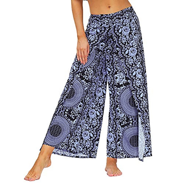  Women's Yoga Pants Lightweight Palazzo Wide Leg Zumba Belly Dance Yoga Bohemian Hippie Pants Bottoms Peacock Blue White / Black Rust Red Sports Activewear Loose / Athletic / Casual / Athleisure