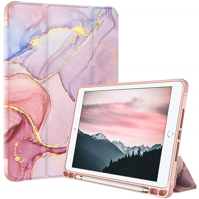  Tablet Case Cover For Apple iPad 10th Generation-2022 10.9 inch, iPad 9th 8th 7th Generation 10.2 inch 2021 2020 Pencil Holder Trifold Stand Magnetic Marble Plastic PU Leather Full Body Protective