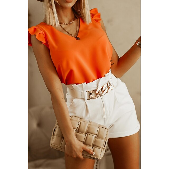 

Women's Tank Top Vest Plain Ruffle V Neck Casual Streetwear Tops White Orange