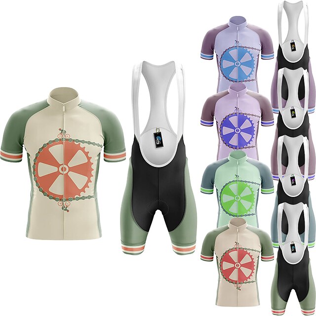 

21Grams Men's Short Sleeve Cycling Jersey with Bib Shorts Summer Spandex Polyester Green Dark Green Sky Blue Gear Bike Clothing Suit 3D Pad Breathable Quick Dry Moisture Wicking Back Pocket Sports