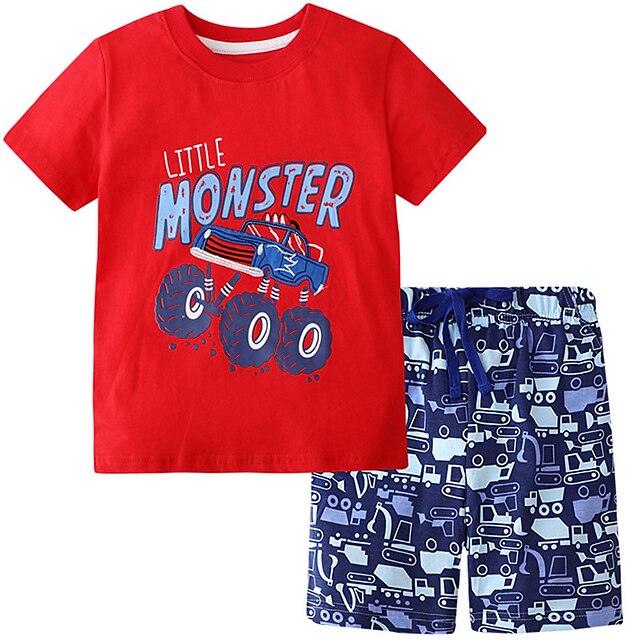 Baby & Kids Boys Clothing | Toddler Little Boys Short Sleeve T-Shirt and Short Sets Summer Outfits Clothes - UO94266