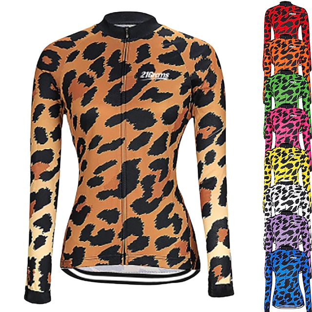  21Grams Women's Cycling Jersey Long Sleeve Bike Jersey Top with 3 Rear Pockets Mountain Bike MTB Road Bike Cycling Thermal Warm Breathable Anatomic Design Quick Dry Black / Orange Yellow Pink Leopard