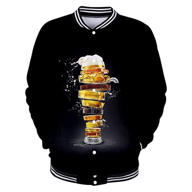 

Men's Jacket Street Daily Going out Fall Spring Regular Coat Regular Fit Breathable Sporty Casual Streetwear Jacket Long Sleeve 3D Print Print Pocket Print Black Navy Blue Light Blue