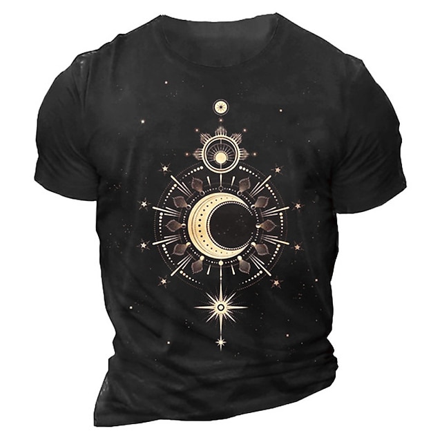 

Men's Unisex T shirt 3D Print Graphic Prints Moon Sun Crew Neck Street Daily Print Short Sleeve Tops Casual Designer Big and Tall Sports Black