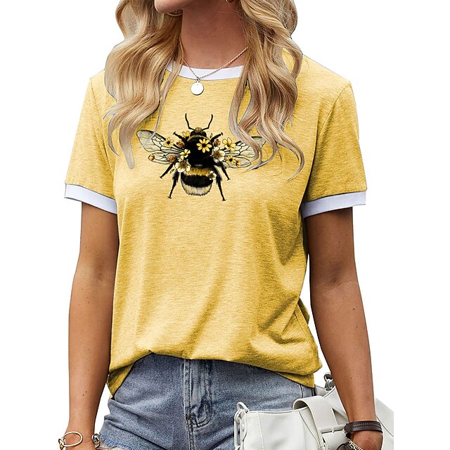 

Women's T shirt Graphic Patchwork Print Round Neck Basic Tops Green Blue Black