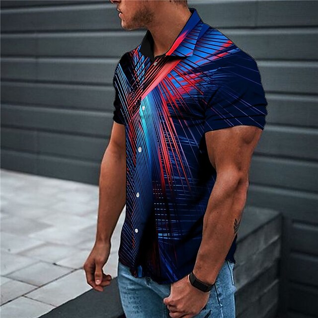 

Men's Shirt Optical Illusion Turndown Street Casual Button-Down Print Short Sleeve Tops Casual Fashion Designer Breathable Blue