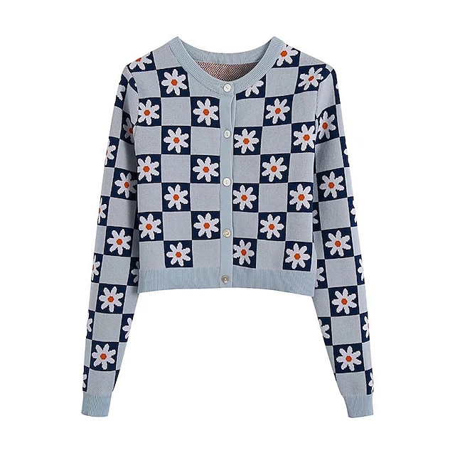 

Women's Cardigan Knitted Floral Stylish Long Sleeve Sweater Cardigans Crew Neck Spring Gray