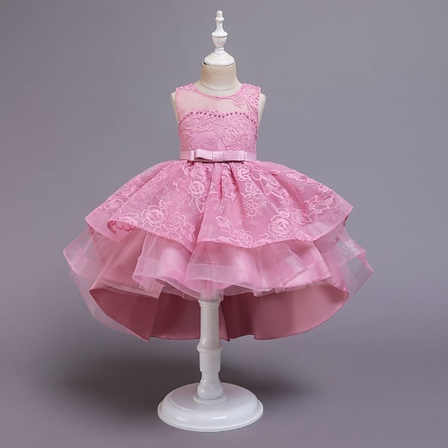 

Kids Little Girls' Dress Flower Tulle Dress Party Performance Beaded Embroidered Bow White Wine Dusty Rose Knee-length Sleeveless Elegant Princess Dresses Children's Day Spring Summer Slim 3-12 Years