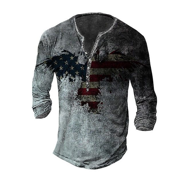 

Men's Henley Shirt Tee T shirt 3D Print Graphic National Flag Plus Size Henley Daily Sports Button-Down Print Long Sleeve Tops Casual Vintage Classic Designer Gray