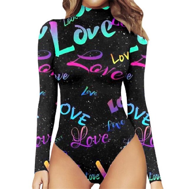 

Women's Swimwear Rash Guard Diving Swimsuit Floral GoldenBlack Blue Purple Gold Rainbow High Neck Bathing Suits New Vacation Fashion / Modern / Padded Bras