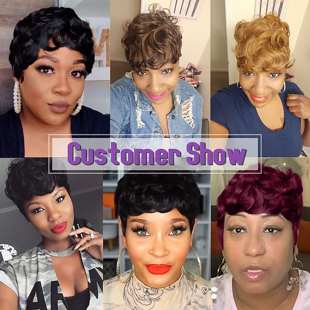 Beauty & Hair Wigs & Hair Pieces | Black Womens Short Curly WigPixie Cut Womens Short Wig Burgundy Wig with Bangs Synthetic WigW