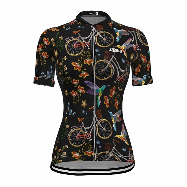 

21Grams Women's Short Sleeve Cycling Jersey Summer Spandex Black Floral Botanical Bird Bike Top Mountain Bike MTB Road Bike Cycling Quick Dry Moisture Wicking Sports Clothing Apparel / Stretchy