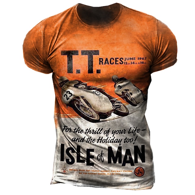  Men's T shirt Tee Graphic Letter Motorcycle Crew Neck Orange 3D Print Outdoor Casual Short Sleeve Print Clothing Apparel Vintage Fashion Designer Big and Tall