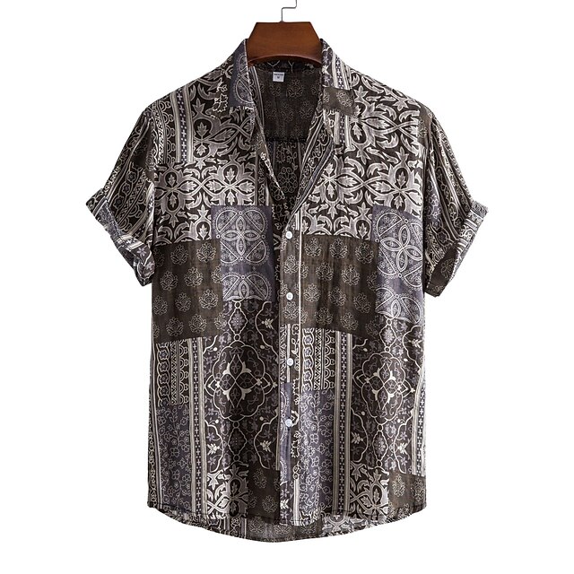 

Men's Shirt Geometry Plus Size Turndown Holiday Print Short Sleeve Tops 2pcs Beach Gray