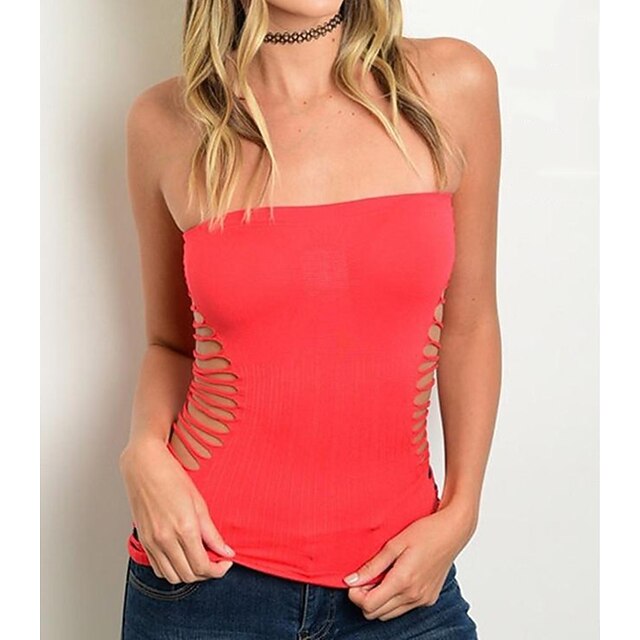 

Women's Bandeau Tank Top Plain Cut Out Strapless Casual Streetwear Tops Fuchsia Red