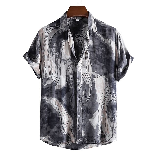 

Men's Shirt Geometry Plus Size Turndown Holiday Print Short Sleeve Tops 2pcs Beach Light gray