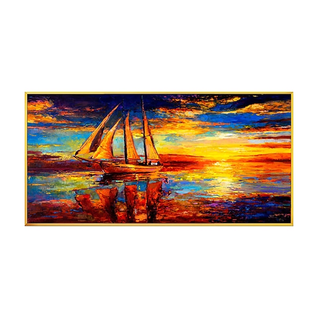 Home & Garden Wall Art | Handmade Oil Painting Canvas Wall Art Decoration Landscape Brilliant Sunset Reflection Sailboat Seascap