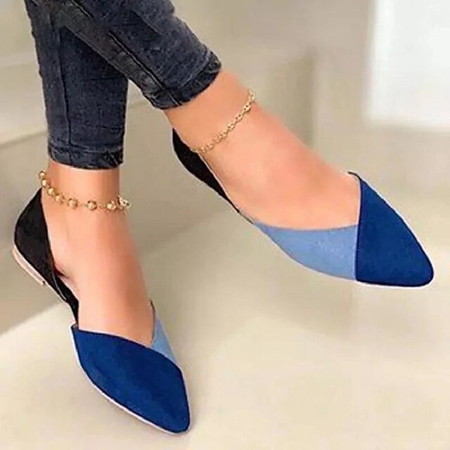 

Women's Flats Plus Size Flat Heel Pointed Toe Casual Classic Daily Walking Shoes PU Leather Loafer Spring Summer Dark Brown Dark Blue Yellow